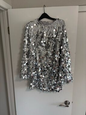 12th Tribe Silver Sequin Long Sleeve Top – Size Small